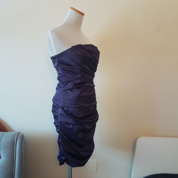 Le Chateau Royal Purple Strapless Midi Bodycon Dress (Detachable Straps + Scarf) - Picture 5 of 9